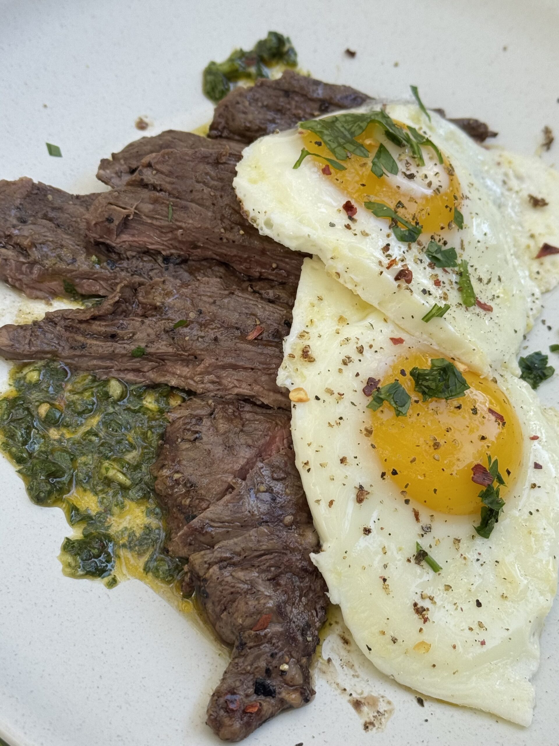 Elevate Your Breakfast: Skirt Steak and Eggs with Vibrant Chimichurri