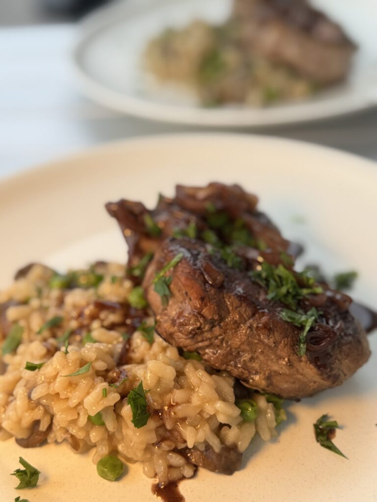 Pea and mushroom risotto