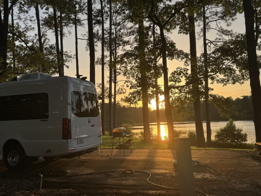 van at sunset